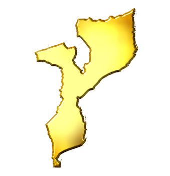 Mozambique 3d golden map isolated in white
