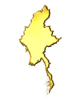 Myanmar 3d golden map isolated in white