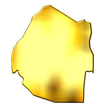 Swaziland 3d golden map isolated in white