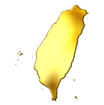 Taiwan 3d golden map isolated in white