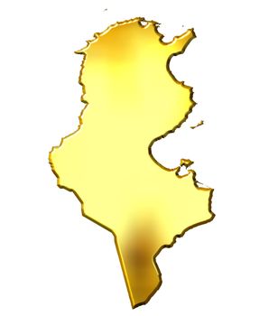 Tunisia 3d golden map isolated in white