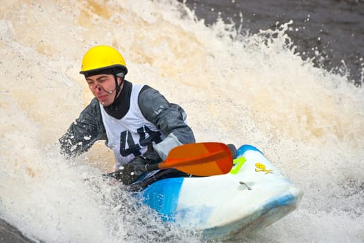 Kayak freestyle on whitewater, Russia, Msta, may 2010