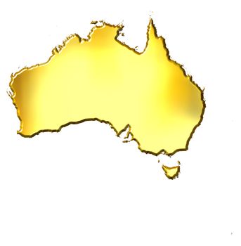 Australia 3d golden map isolated in white