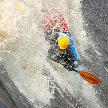 Kayak freestyle on whitewater, Russia, Msta, may 2010