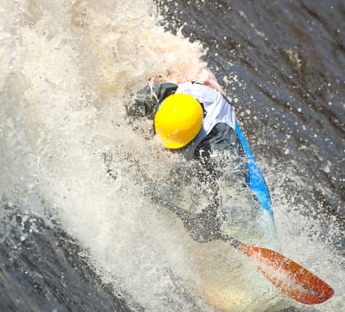 Kayak freestyle on whitewater, Russia, Msta, may 2010