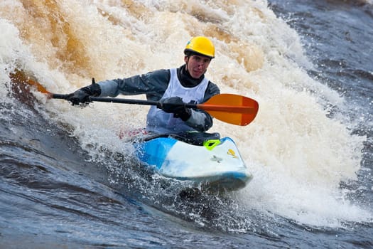 Kayak freestyle on whitewater, Russia, Msta, may 2010