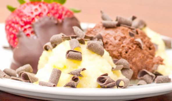 Delicious icecream dessert  on white plate