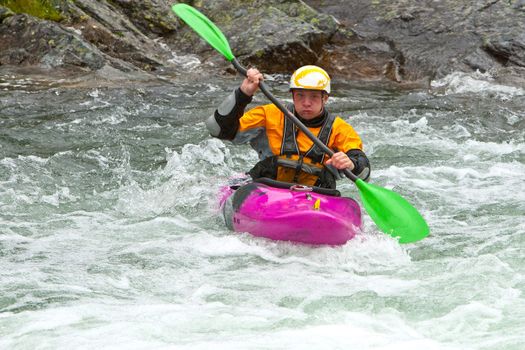 Kayak trip on the waterfalls in Norway. July 2010