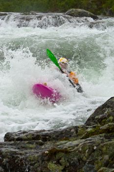 Kayak trip on the waterfalls in Norway. July 2010