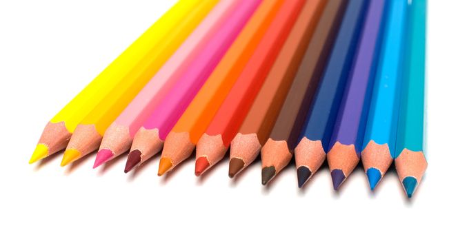 Set of colour pencils on a white background