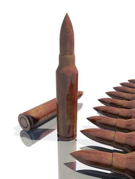 group of bullets caliber 7.62 isolated at white background

