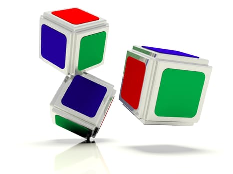 Image shown the  abstract dice with the faces of green red and blue colors