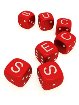 Red dice with labeled "success" on the upper plane