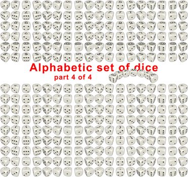 Sprites set Alphabetic Dice it's full set consist from letters, digits and signs on a top side of the dice. Dice are rotated on 360 deg with step of 20 degrees. On lateral sides dice looks like usual dice. By means of the given set it is possible to make any inscription from dice. Each sprite have size 256x256 pixels. Part 4 of 4