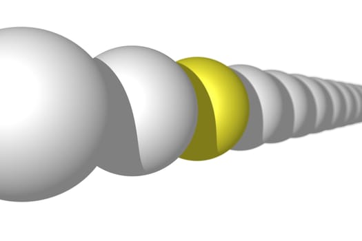 row of white balls with one yellow ball