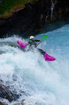 Kayak trip on the waterfalls in Norway. July 2010