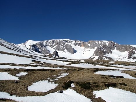 Mountains, blue sky, glacier, snow, nature, beauty, landscape, type, background, Caucasus, relief, landscape, springtime, dawning, alpine meadow, spine