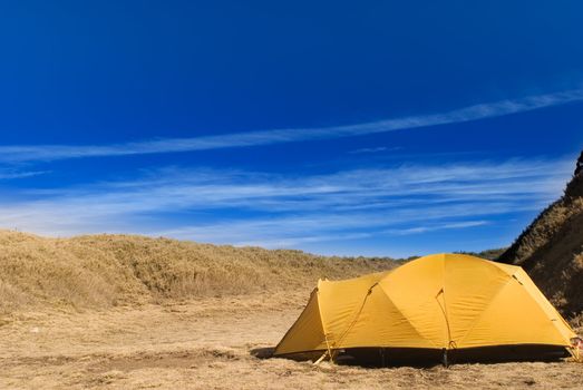 Special tent set on the grassland of high mountain.