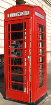 Traditional Red Telephone Box in London, UK