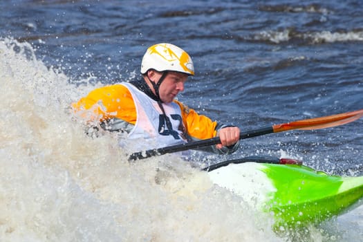 Kayak freestyle on whitewater, Russia, Msta, may 2010