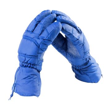 Blue polyester gloves for winter kinds of sport. Isolated on white background