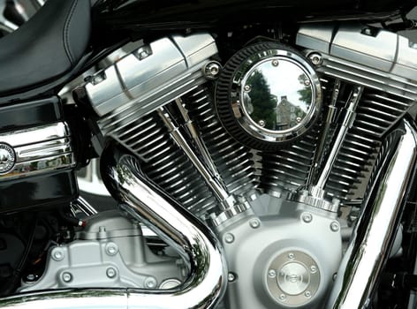 A close up of a motorcycle engine