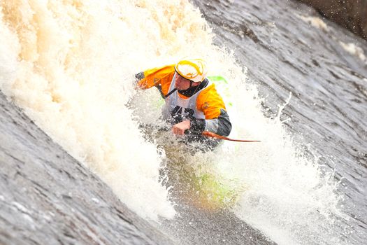 Kayak freestyle on whitewater, Russia, Msta, may 2010