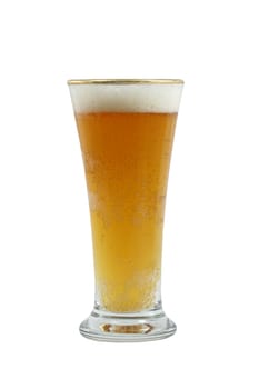 A isolated pilsner glass of beer