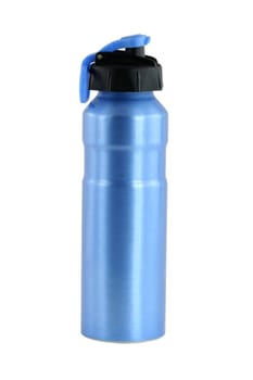 A Isolated blue aluminum water bottle