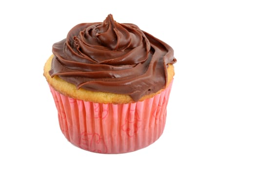 A Isolated cupcake with chocolate frosting