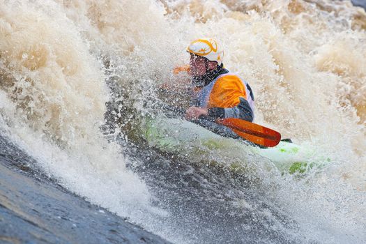 Kayak freestyle on whitewater, Russia, Msta, may 2010