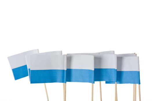 white and blue flags on tooth picks