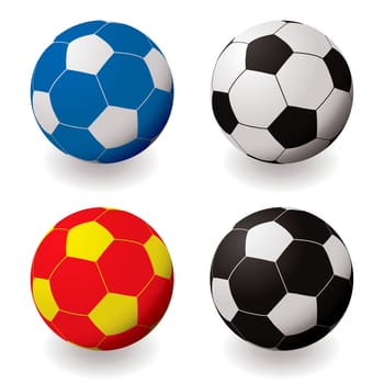 Collection of colorful illustrated footballs with shadow in red and blue