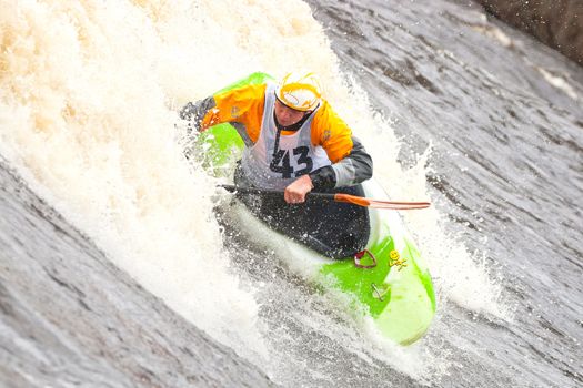 Kayak freestyle on whitewater, Russia, Msta, may 2010