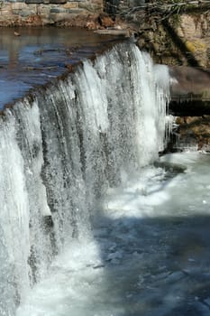 A waterfall with icicles