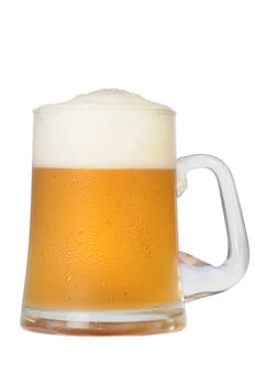 Cold beer mug on white background with path