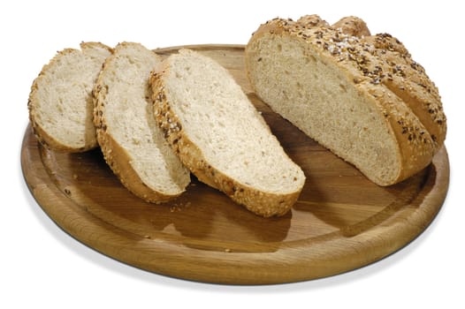 isolated bread with grains on a board of sesame with clipping paths