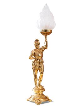 bronze lamp as statue carries a fire. clipping paths