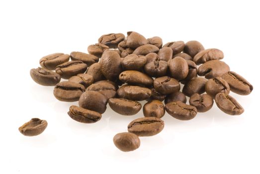 Bunch of coffee beans isolated on white.