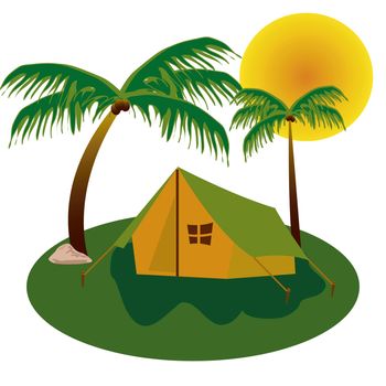 Tourist tent costing amongst palms in tropic