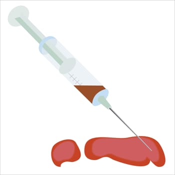 Medical syringe and taken blood in it