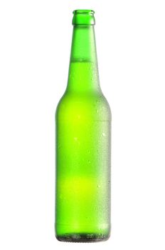 open lager beer bottle condensite with clipping path