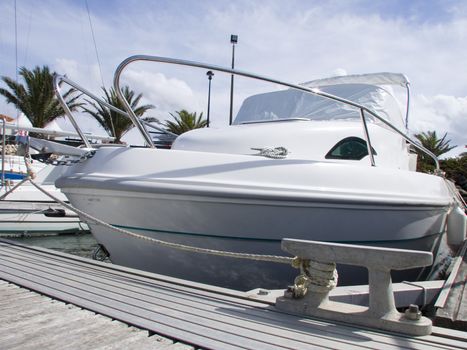 Close-up on a speed boat on harbor