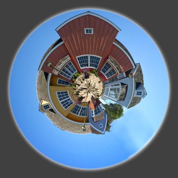 Panoramic 360 degree shot of the Oxnard harbor houses