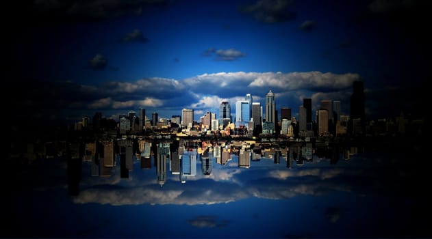 Sky City in the Clouds is an abstract background created from part of the Seattle Washington skyline.