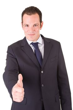 Young businessman, with positive attitude. Isolated on white background.