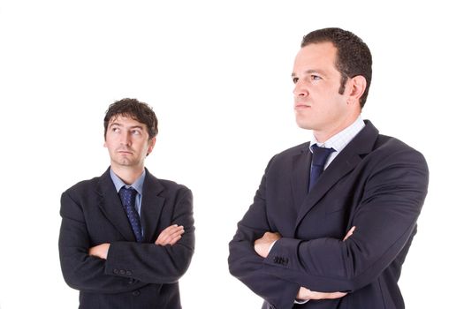 Two young businessmen, with arms crossed, isolated on white background.