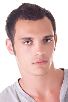 Portrait of a young man, over white background.