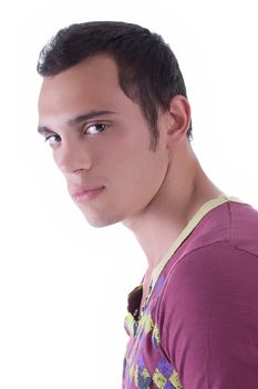 Portrait of a young man, over white background.