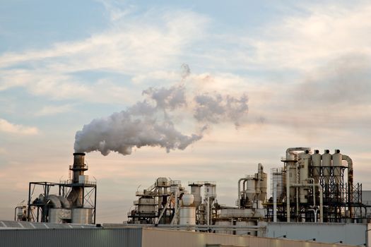 View over a refinery working at full power.